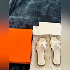 Hermes White Oran Sandals